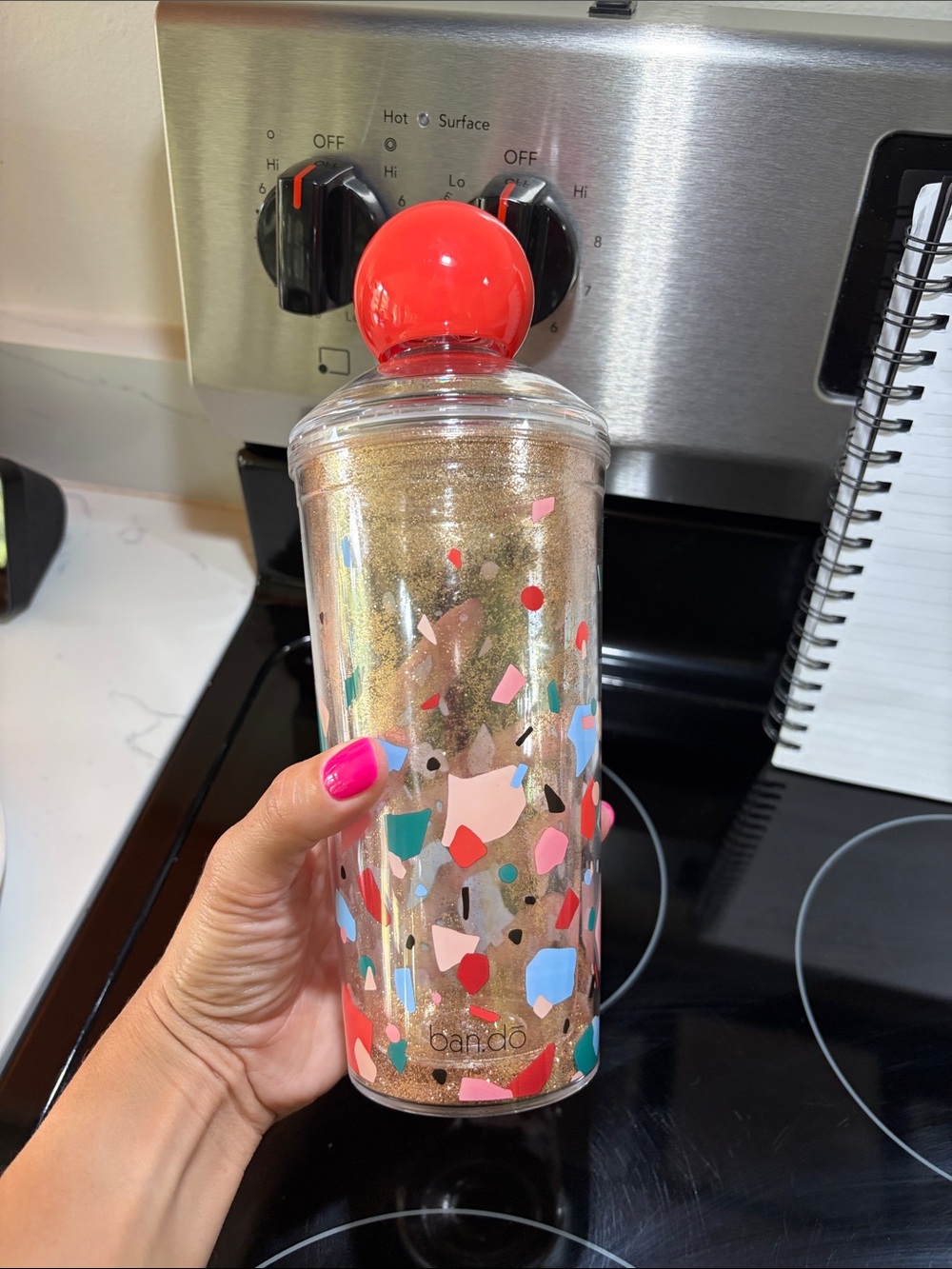 ban.do Gold Glitter Confetti Tumbler with Red Top